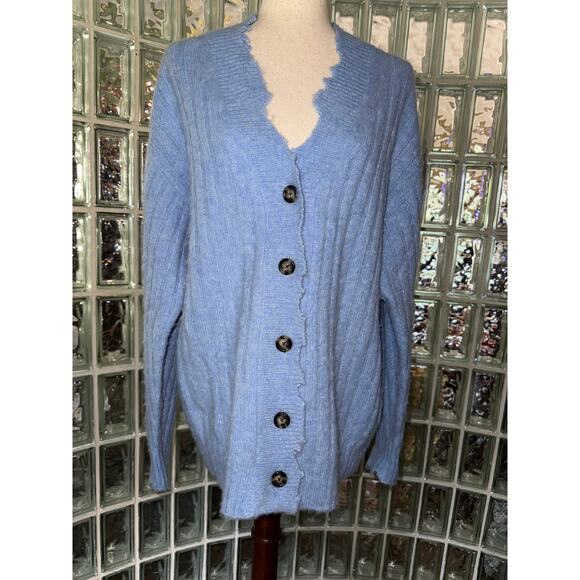 Helmut Lang Cardigan Wool/Alpaca Distress Button Blue Italian Yarn - Size Medium - Picture 3 of 12